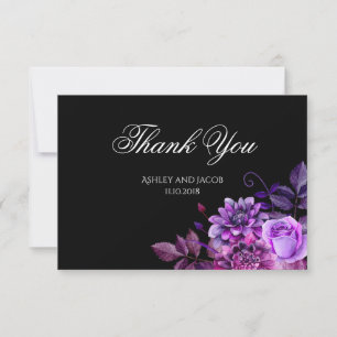 Black wedding thank you Floral note Purple flowers