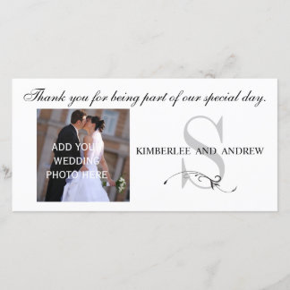 Black Wedding Thank You Monogram Names Photo Card