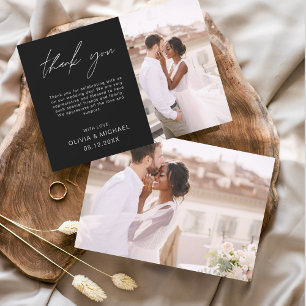 Black Wedding Thank You Photo Minimalist Card