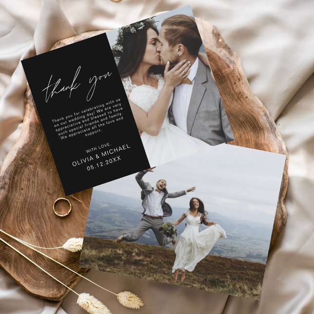 Black Wedding Thank You Photo Minimalist Card (Creator Uploaded)