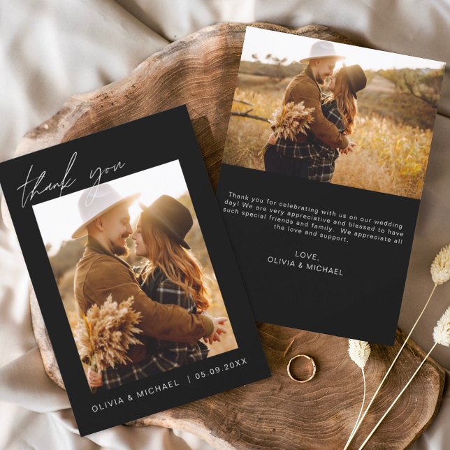 Black Wedding Thank You Photo Minimalist Invitation (Creator Uploaded)