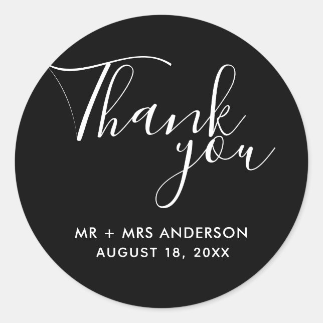 Black Wedding Thank You Wedding Favour  Classic Round Sticker (Front)