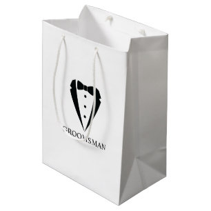 Black Wedding Tuxedo Suit and Bow Tie Groomsmen Medium Gift Bag