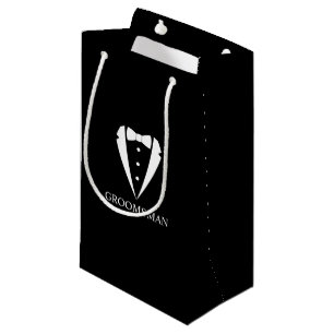 Black Wedding Tuxedo Suit and Bow Tie Groomsmen Small Gift Bag