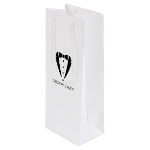 Black Wedding Tuxedo Suit and Bow Tie Groomsmen Wine Gift Bag