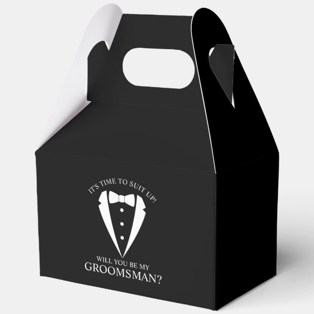 Black Wedding Tuxedo Suit Groomsman Proposal Favour Box (Front)