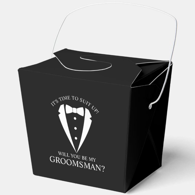 Black Wedding Tuxedo Suit Groomsman Proposal Favour Box (Front)