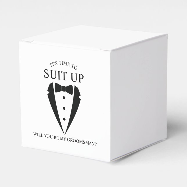 Black Wedding Tuxedo Suit Groomsman Proposal Favour Box (Front Side)