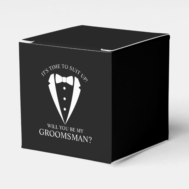 Black Wedding Tuxedo Suit Groomsman Proposal Favour Box (Front Side)