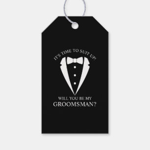 Black Wedding Tuxedo Suit Groomsman Proposal Gift Tags