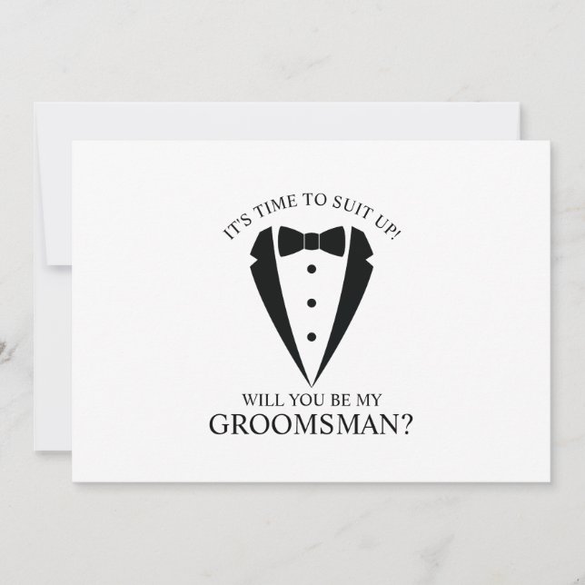 Black Wedding Tuxedo Suit Groomsman Proposal Invitation (Front)