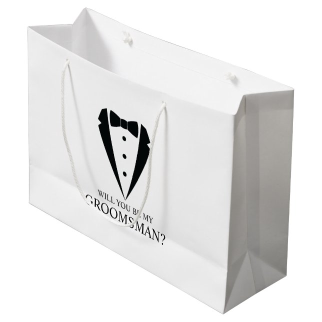 Black Wedding Tuxedo Suit Groomsman Proposal Large Gift Bag (Front Angled)