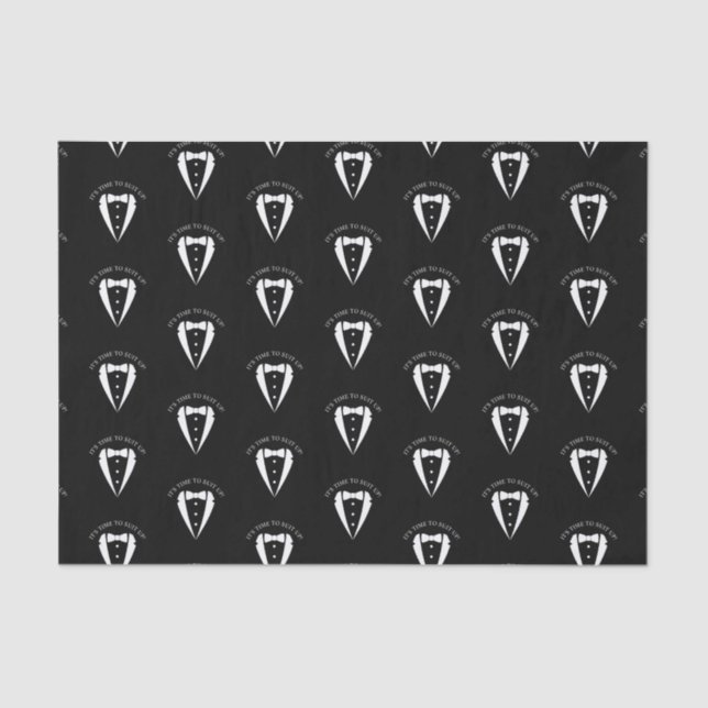 Black Wedding Tuxedo Suit Groomsman Proposal Tissue Paper (Front)