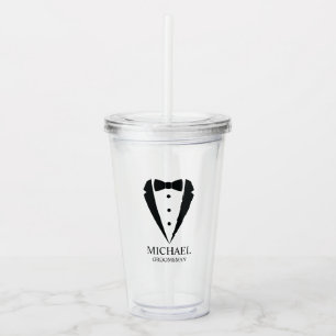Black Wedding Tuxedo Suit Personalised Groomsmen Acrylic Tumbler