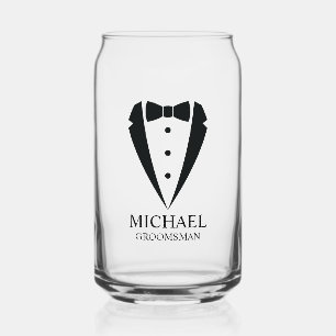Black Wedding Tuxedo Suit Personalised Groomsmen Can Glass