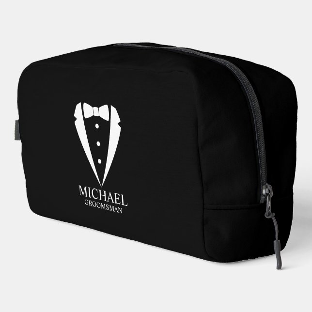 Black Wedding Tuxedo Suit Personalised Groomsmen Dopp Kit (Right Corner)