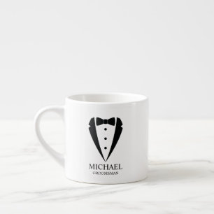 Black Wedding Tuxedo Suit Personalised Groomsmen Espresso Cup