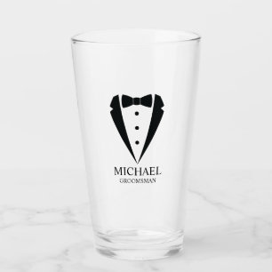 Black Wedding Tuxedo Suit Personalised Groomsmen Glass