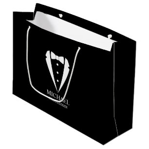 Black Wedding Tuxedo Suit Personalised Groomsmen Large Gift Bag