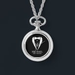 Black Wedding Tuxedo Suit Personalised Groomsmen Watch<br><div class="desc">Make Your Wedding Unforgettable – Add a personal touch with a custom groomsmen gift
featuring a tuxedo suit and bow tie illustration with a personalised groomsman's name and title in a classic serif font.

 A perfect keepsake for your groomsmen,  best man,  father of the bride,  and more!</div>