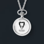 Black Wedding Tuxedo Suit Personalised Groomsmen Watch<br><div class="desc">Make Your Wedding Unforgettable – Add a personal touch with a custom groomsmen gift
featuring a black tuxedo suit and bow tie illustration with a personalised groomsman's name and title in a classic serif font.

 A perfect keepsake for your groomsmen,  best man,  father of the bride,  and more!</div>