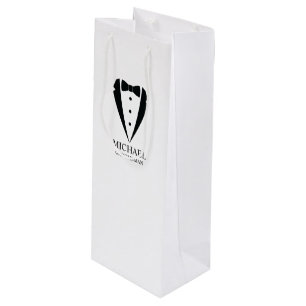 Black Wedding Tuxedo Suit Personalised Groomsmen Wine Gift Bag