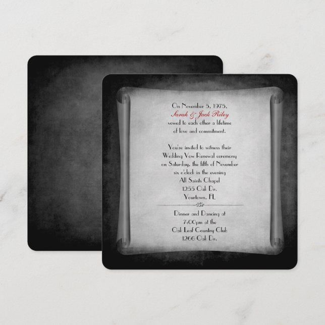 Black Wedding Vow Renewal Scroll Invitation (Front/Back)
