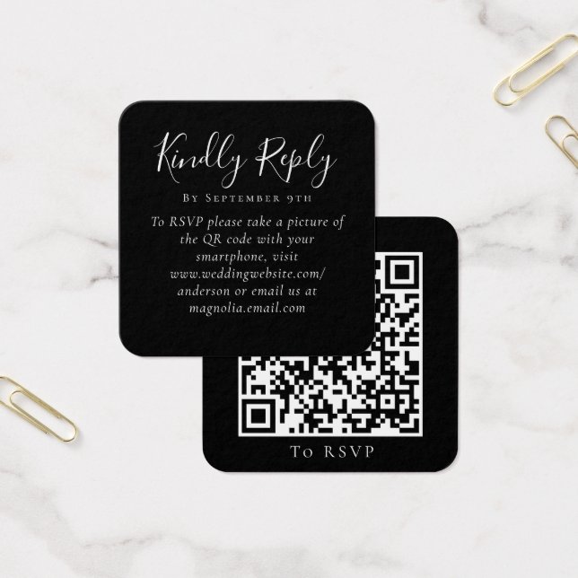 Black Wedding Website QR Code RSVP (Office)