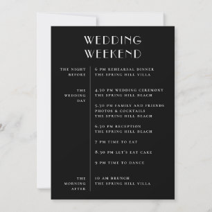 Black Wedding Weekend Itinerary Modern Schedule Invitation