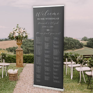 Black Wedding Welcome Alphabetical Seating Chart Retractable Banner