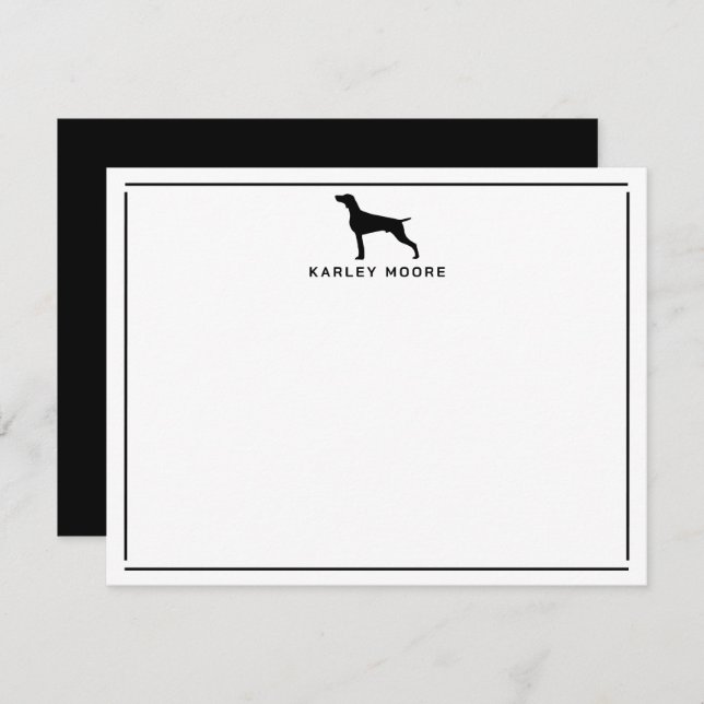 Black Weimaraner Dog Modern Border Stationery Card (Front/Back)
