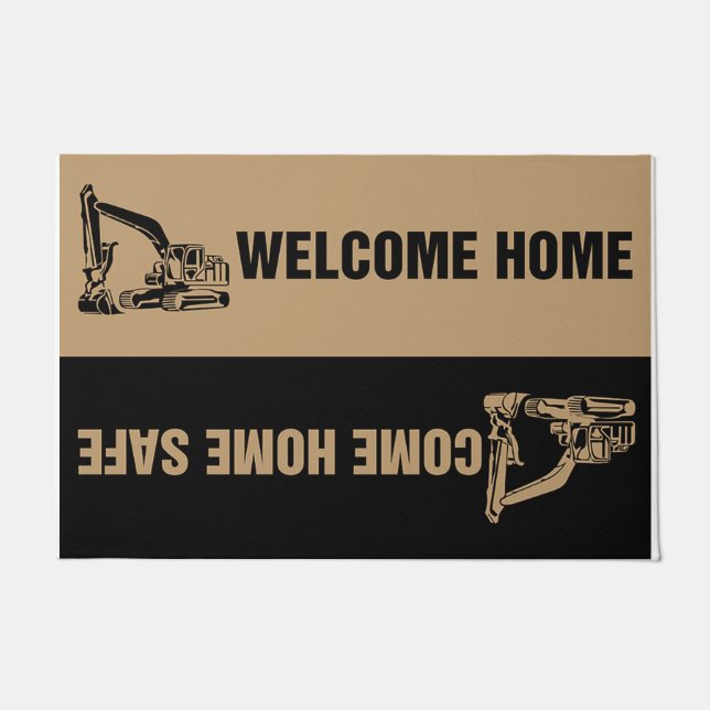 Black Welcome Home Crane Design Doormat (Front)