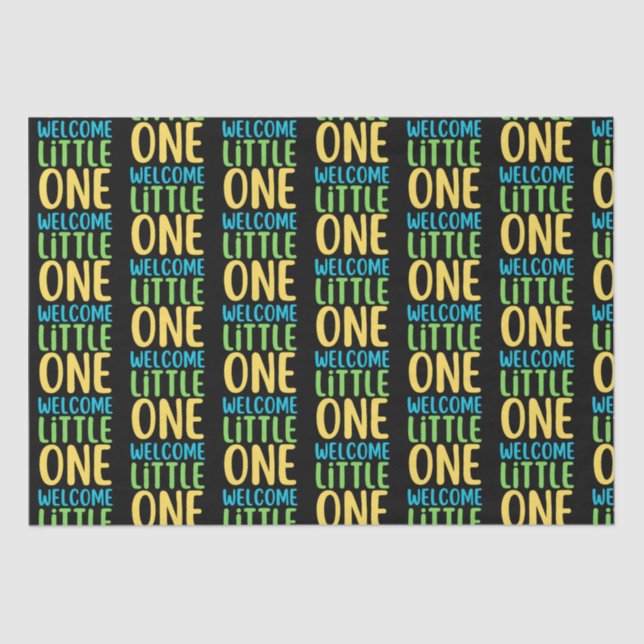 Black "Welcome Little One" Baby Shower Tissue Paper (Front)