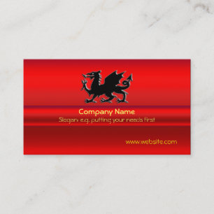 Black Welsh Dragon on red metallic-look Business Card