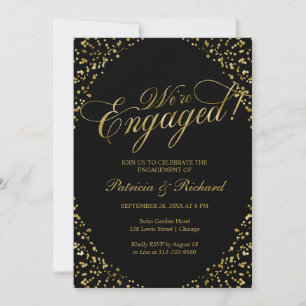 Black We're Engaged Engagement Party Invitation