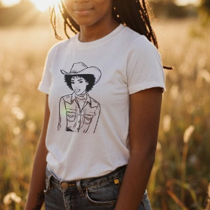 Black Western Cowgirl Line Drawing Style T-Shirt