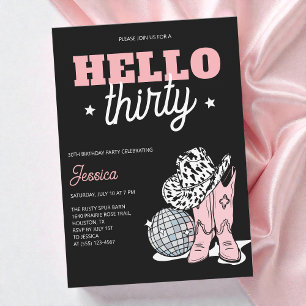 Black Western Disco Cowgirl 30th Birthday Party Invitation