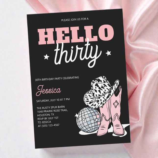 Black Western Disco Cowgirl 30th Birthday Party Invitation (Black Western Disco Cowgirl 30th Birthday Party Invitation)