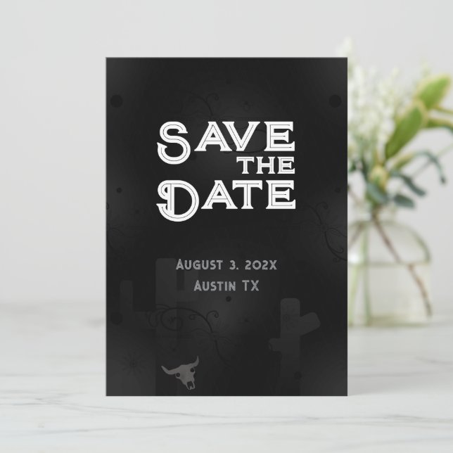 Black Western Goth Photo Save The Date Card (Standing Front)