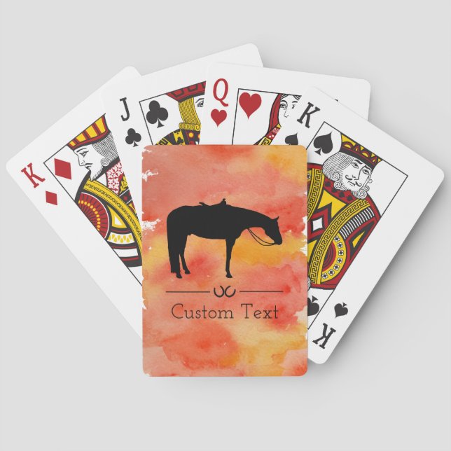Black Western Horse Silhouette on Watercolor Playing Cards (Back)