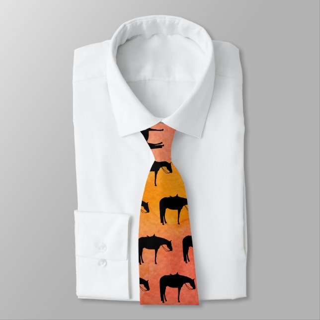 Black Western Horse Silhouette on Watercolor Tie (Tied)