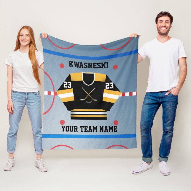 Black Wh | Gold Ice Hockey Rink | Player Jersey Fleece Blanket (In Situ)