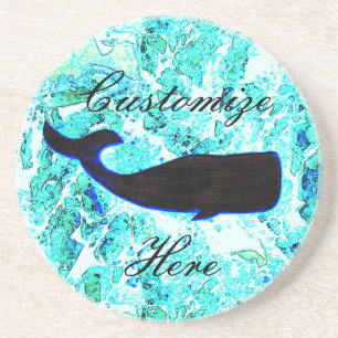 black whale blue coaster