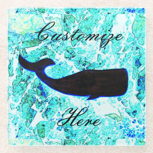 Black whale blue Thunder_Cove Glass Coaster (Front)