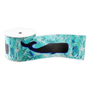 black whale on blue grosgrain ribbon