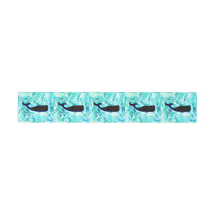 black whales blue invitation belly band