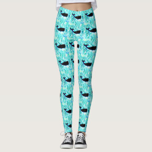 black whales on blue leggings