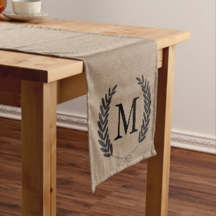 Black Wheat Laurels Faux Burlap - Personalised Medium Table Runner