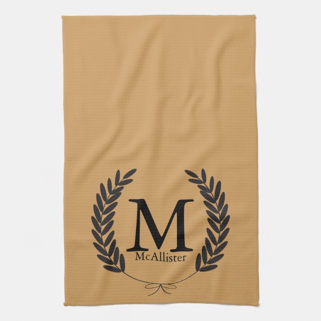 Black Wheat Laurels - Personalised Tea Towel (Vertical)