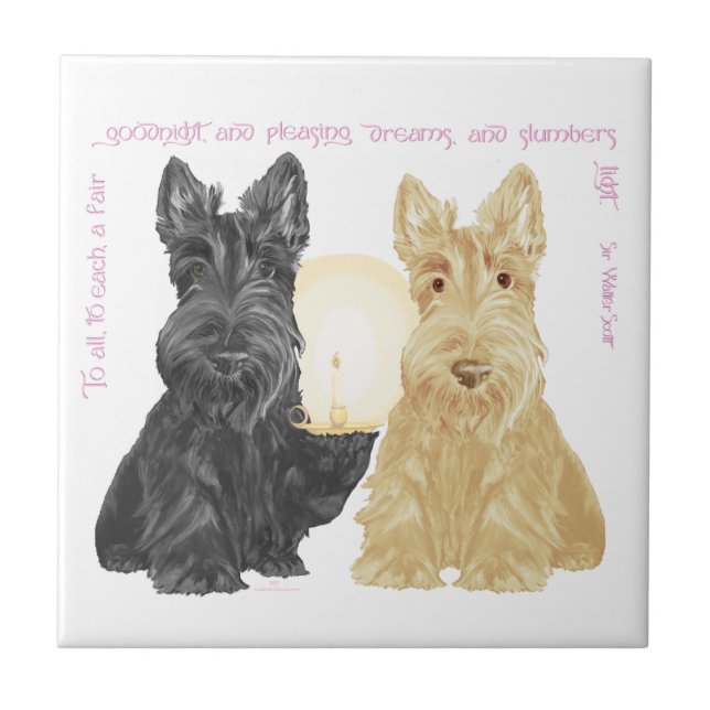 Black & Wheaten Goodnight Scotties Tile (Front)